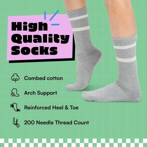 3 Pack Double Striped Cotton Crew Socks Old School Athletic Basketball Gym Socks For Men...