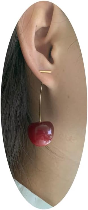 Cherry Earrings for Women 3D Red Crystal Simulation Cherry Drop Earrings Sweet and Lovely Light Weight Fruit Earrings Tassel Earrings Jewelry Gift...