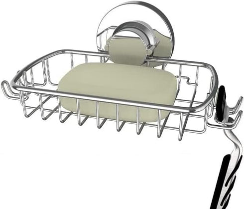 Soap Dish for Shower Suction Cup Powerful Vacuum System Rustproof 304 Stainless Steel Basket Sponges Holder with Razor Hooks for Bathroom or Kitch...