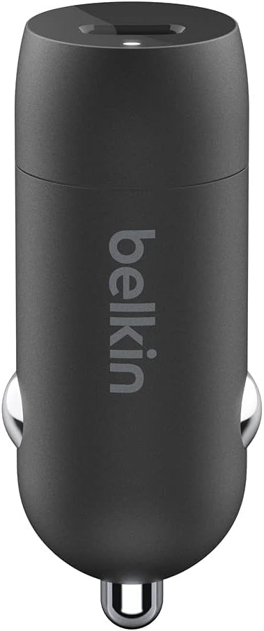 Belkin 20 Watt USB C Car Charger with Fast Charging for Apple iPhone 14, 13, iPad Pro, Samsung Galaxy S22 Ultra & More (Cable Not Included) - Blac...