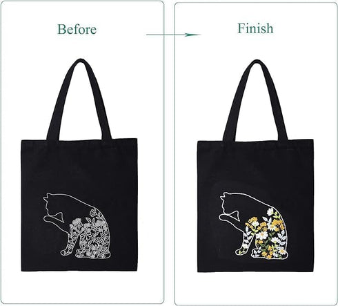 Smart-Feather Cat Embroidery Kit for Beginners Adults, Hand Embroidery Tote Bag Kit with Hoop and Patterns...