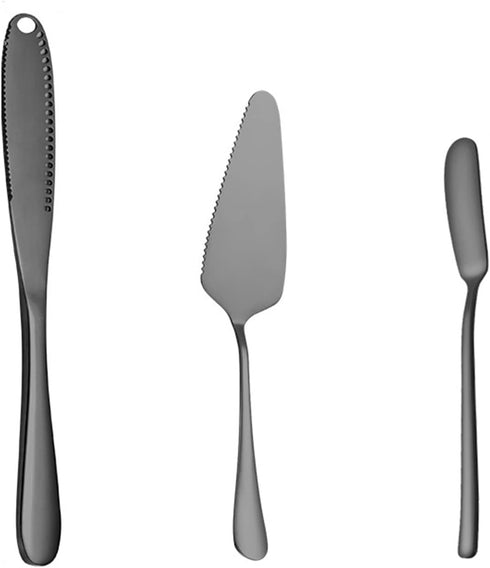 Stainless Steel Kitchen Utensil Set Includes 3-in-1 Butter Knife,Cheese Spreader,and Cake Server,for Butter, Cheese,Jam,Dessert (black)...