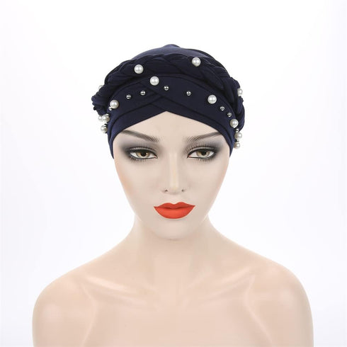 Women Pearl Beaded Braid Hijab Turban Hat Twisted Cancer Headscarf Chemo Beanies Bandana Headwrap Cap...