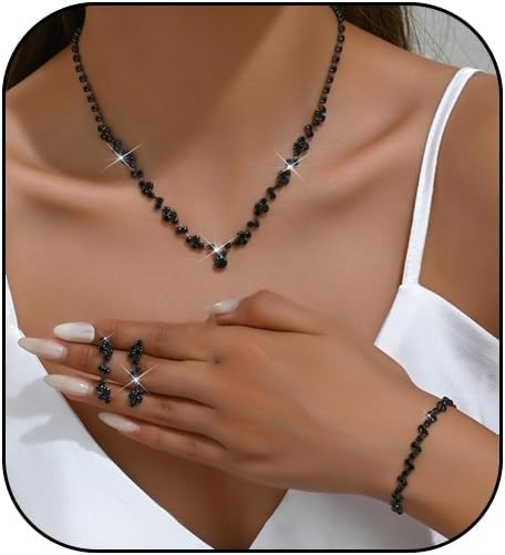 Prom Earrings Necklace Bracelet Set Elegant Crystal Necklace Earrings Bracelet Bridal Wedding Prom Costume Jewelry Sets for Women...