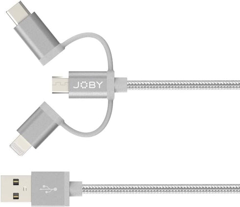 JOBY 3-in-1 Charging and Sync Cable, 1.2m Length, Space Gray, Lightning Cable, USB C Cable, Micro USB Cable, Smartphone Cable, MFi Certified...