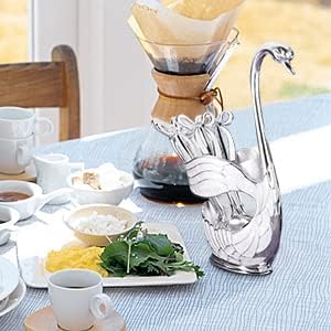 Coffee Spoon Stand, Decorative Swan Base Holder Metal Coffee Dessert Dinner Set Teaspoon Fruit Dessert Flatware Swan Base Holder (silvery white)...