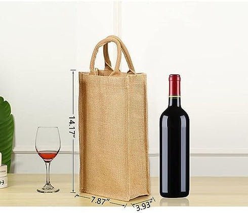 1Pack Jute Burlap 2 Bottle Wine Gift Tote Bags with Soft Cotton Handles Reusable for Wedding, Parties,Birthdays...