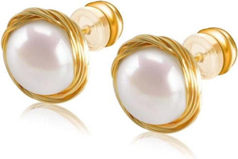 18K Gold Plated Freshwater Cultured Pearl Stud Earrings | Real Pearl Earrings for Girl&Women- AKOCIDY 10mm…...
