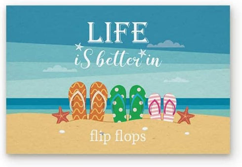 Door Mat Ocean Beach Slippers Starfish Shell Life is Better in Flip Flops Welcome Non-Slip Mats Funny Doormat Decor for Bathroom Kitchen Front Por...