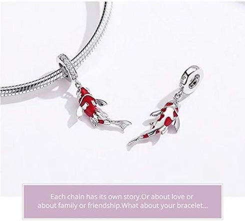 ToHa 925 Sterling Silver Carp Bead Charms,Good Luck Charms Cubic Zirconia Fish Animal Charm Koi Beaded Pendant for European Bracelet & Necklace,DI...