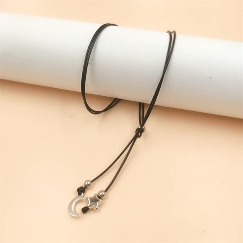 Pingyongchang Handmade Moon Heart Leather Anklet Cord Wrist Bracelet Adjustable Wax String Minimalist Waterproof Adjustable Foot Wrap Jewelry Insp...