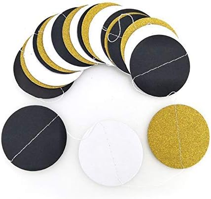 MerryNine Paper Garland 5 Pack, 65 Ft Glitter Paper Garland Circle Dots Hanging Decor, Banner for Baby Shower, Birthday, Nursery Party Decor (Blac...