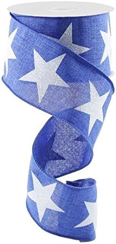 Glittered Stars Wired Edge Ribbon - 2.5" x 10 Yards (Royal Blue)...