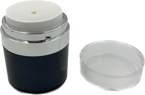 3-Pcs Modern Airless travel size cosmetic container- The finest Refillable Bottle for Creams, Gels, & Lotions- 0.5oz /1oz /1.7oz (black with silve...