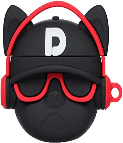 3D Animal Hiphop Bull Dog Silicone Case Compatible with Airpods2 Aiprods Puppy Pet Black Red Headphone Cover Cool Keychain, Bulldog Black with red...