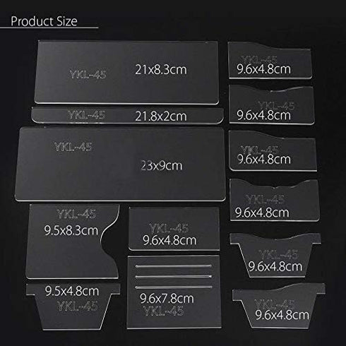 13X Clear Acrylic Wallet Pattern Stencil Template Drawings Set Leather Hand Craft DIY Tool...