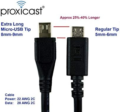 Proxicast Premium 8mm Extra Long Tip USB 2.0 Micro-USB Male - to - USB A Male Cable - 6 ft Length - Heavy 22 AWG Gauge - Fast Charge + Data for Th...