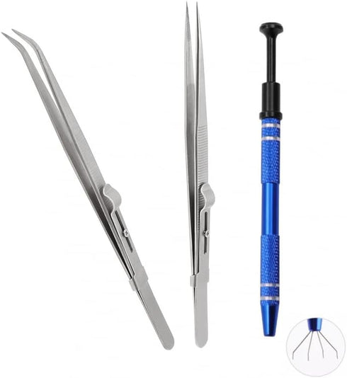 3pcs Stainless Steel Holder Pick Up Claw Tweezers Tool Set Diamond Stone Jewelers Tools Holder for Jewelry Making Craft Claw Self Locking Tweezers...