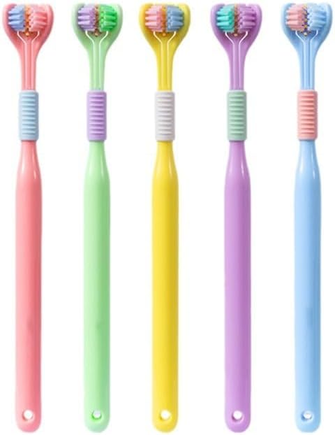 1pcs Random Color Three-Sided Soft Hair Toothbrush,Toothbrush Medium,Effective Wrap-Around Design,Deeply and Thoroughly To Clean Teeth and Gums,Ma...