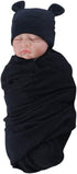 Exemaba Unisex Baby Swaddle Blanket with Hat Set Newborn Swaddle Receiving Blankets Sleep Sack for 0-3 Months Boys Girls(Black)...