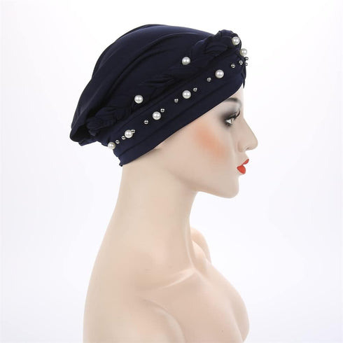 Women Pearl Beaded Braid Hijab Turban Hat Twisted Cancer Headscarf Chemo Beanies Bandana Headwrap Cap...