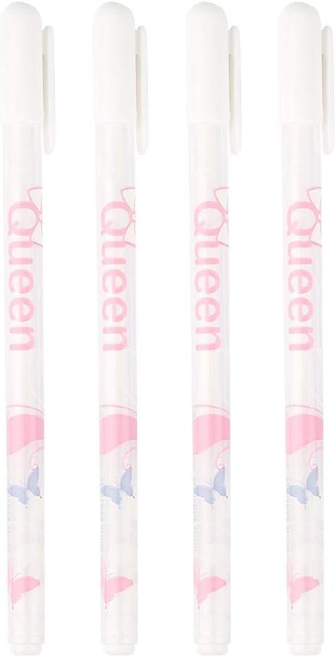 Jectse 4Pcs White Ink Gel Pen Set, 0.8mm Highlighter Marker White Ink Gel Pen,DIY Greeting Card White Ink Refills Neon Craft Doodling Pen,for Stud...