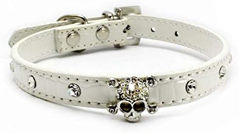 Cute Dazzling Sparkling Elegant Fancy Skull Diamond Crystal Rhinestone Leather Small Pet Dog Cat Collar Puppy(White,M)...