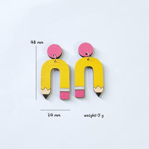 Teacher Stud Earrings Set Colorful Crayon Pencil Ruler Heart Shape Teacher's Gift Rainbow Dangle Earrings Bulk Wooden Jewelry for Women for school...