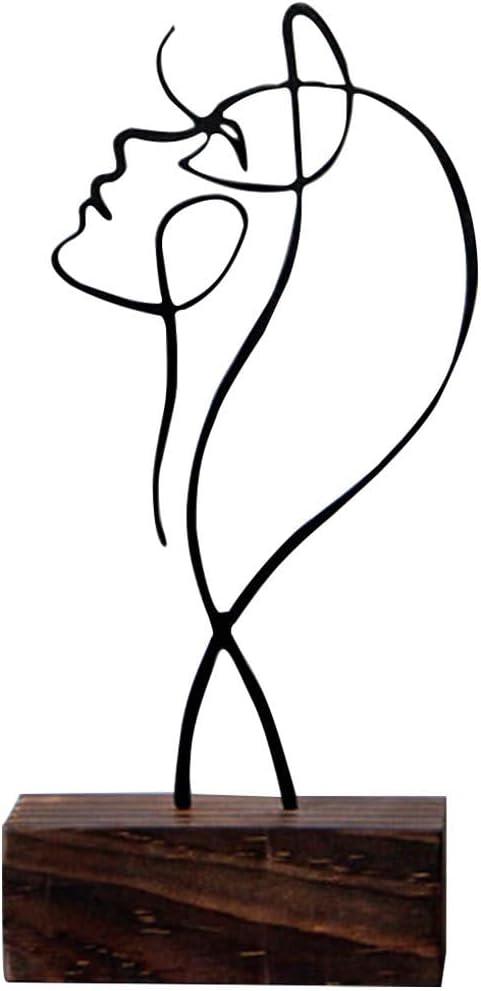 Veemoon Wrought Iron Line Characters Abstract Minimalist Female Statue Minimalist Facial Line Sculpture Home Table Ornament Tabletop Shelves Deskt...