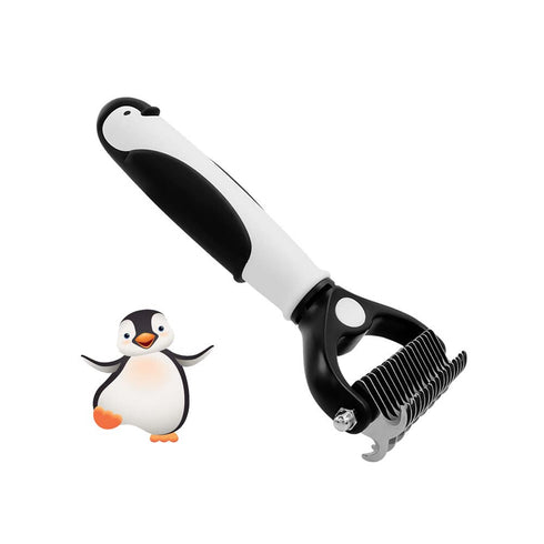 Penguin Dematting Comb for Dogs, Double Sided Shedding and Dematting Undercoat Cat Deshedding Brush with 17+9 Teeth, Cute Cat Matted Fur Remover A...