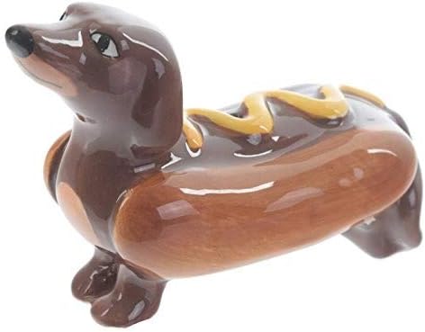Sausage Dog in a Bun & Mustard Fast Food Ceramic Salt & Pepper Set...