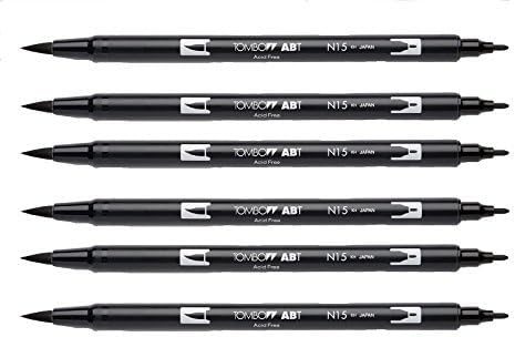 Tombow Dual Brush Pen, Black (66621) Pack of 6 pcs....