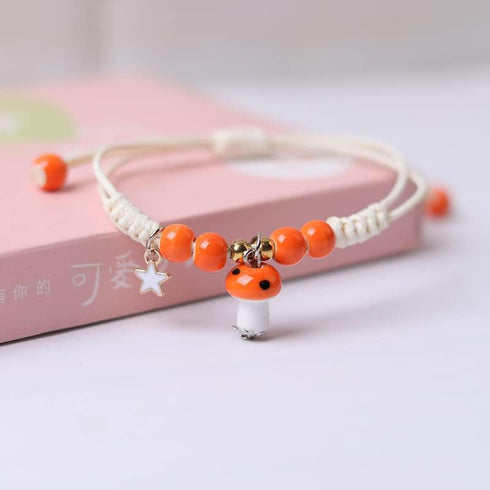 4Pcs Cute Mushroom Anklet Colorful Beaded Bracelets Luck String Rope Chain Braided Bracelet Friendship Jewelry for Women Men...