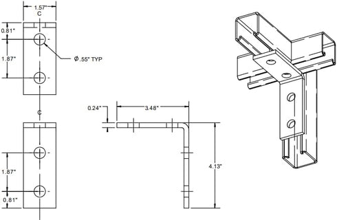90 Degree 4 Hole Strut Channel Bracket, Silver (No Magnets)...