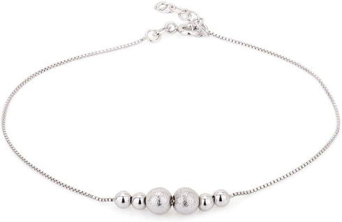 Sterling Silver Jewelry - Rhodium Plated 925 Stamp - Silver Beaded Anklet - Stylish Beautifully Designed for Women - 9" Long + 1" Extender...