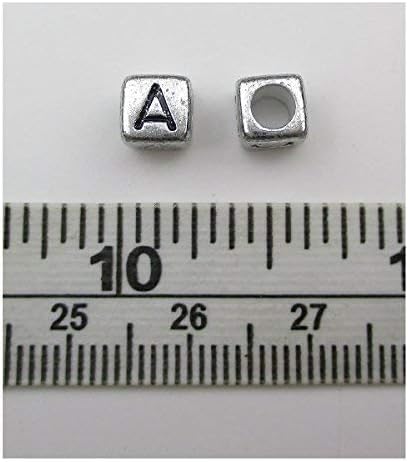 1000pcs Mixed Acrylic Letter/Alphabet “A-Z”Cube Beads for DIY Craft (Silver with Black Letter)...