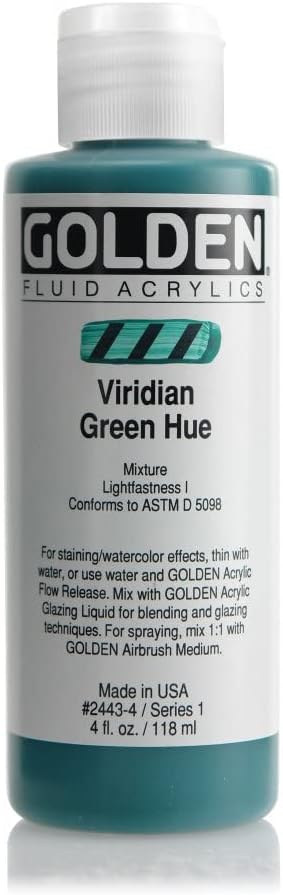 Golden Historical Fluid Acrylic Colors Viridian Green Hue 4 oz...