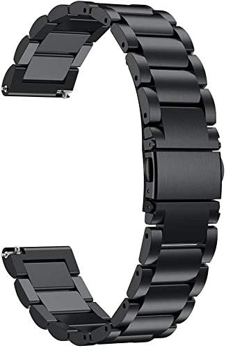 Compatible for Garmin Vivoactive 4S Watch Band, 18mm Stainless Steel Band Black+Leather Band+Silicone Band Grey for Garmin Vivomove 3S 39mm, Fossi...