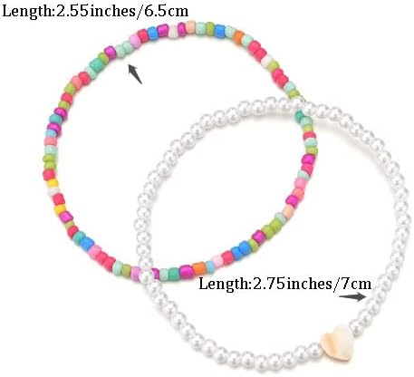 Colorful Beaded Anklet Pearl Heart Anklet Layered Ankle Fashion Beach Foot Jewelry for Women and Teen Girls...
