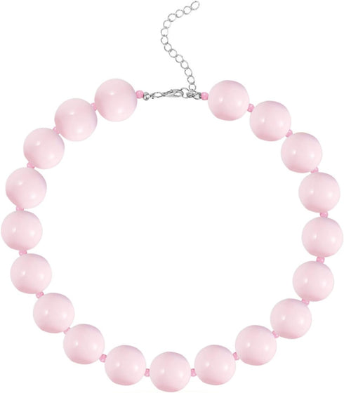 Chunky Pink Beaded Choker Necklace for Women Y2k Funky Bubblegum Adjustable Bead Necklace for Men Best Jewelry Gift for Teens Girls...