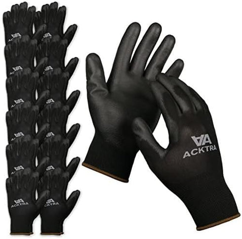 Ultra-Thin PU Safety WORK GLOVES 12 Pairs, WG002 Black/Black, Large...