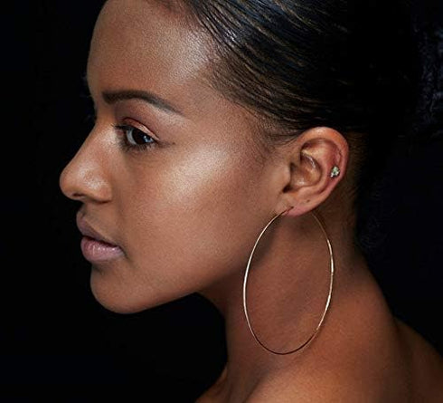 1mm Thin Extra Large Hoop Earrings?3 Pairs Set 90mm Huge Gold Hoops 18k Gold Plated Stainless Steel Big Gold Hoop Earrings for Women Girls...