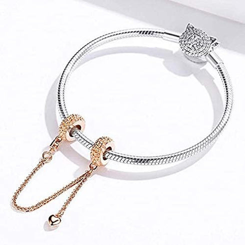 Safety Chain Charms Heart 925 Sterling Silver Beads fit Charms Bracelet & Necklace...