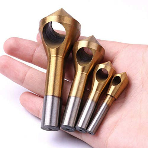 TJP 4pcs Chamfer Countersink Deburring Drill Bit Crosshole Cutting Metal Wood Tools...