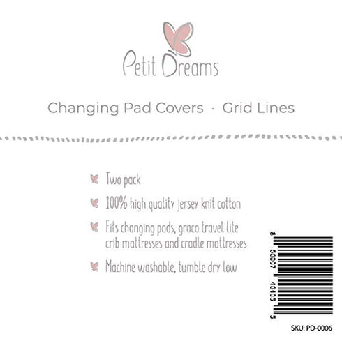 Changing Pad Cover Jersey Knit Cotton for Baby Boy Or Baby Girl Doubles As Cradle Sheet, Grey Dotted Stripes & Grey Grid Lines, (Pack of 2)...