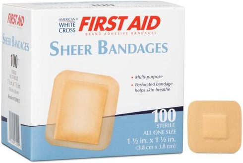 First Aid Sheer Plastic Adhesive Spot Bandage Sterile 1-1/2 X 1-1/2 Inch 100 per Box...