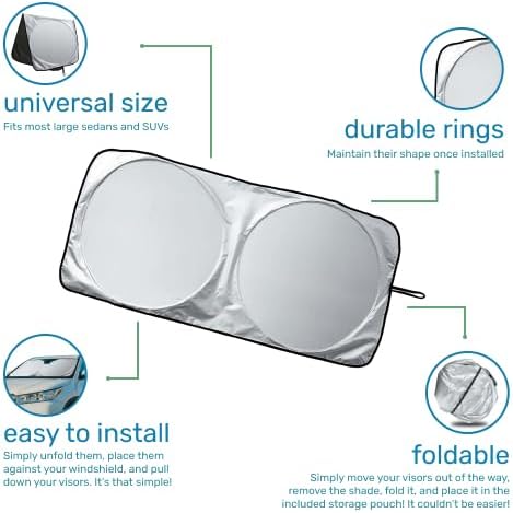 Enovoe Car Sunshades for Windshield with Bonus Drawstring Pouch Bag with Woven Logo. Premium 230T Reflective Material Blocks Heat. Windshield Cove...