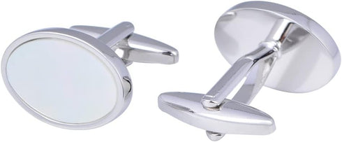 Oval White Mother of Pearl Cufflinks in Gift Box Cuff Links for Formal Business Wedding Anniversary Dress...