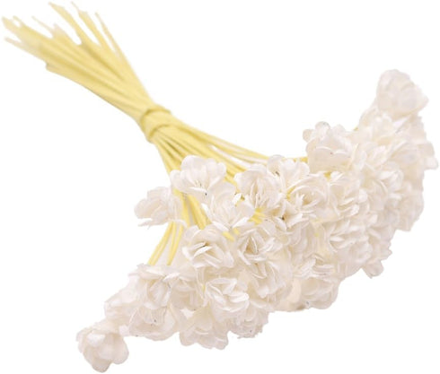 50 Pcs Mulberry Paper Gypsophila Flower Mulberry Paper Flowers Wedding Scrapbook DIY Craft Scrapbook Bouquet Craft Stem (White Color)...