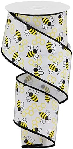 Craig Bachman Mini Bumblebees on Canvas Wired Ribbon, 10 Yards (White, 2.5 Inch)...